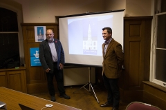 Logo designer Sandy Hamilton along with new website developer Will Anderson. Campbeltown Town Hall.